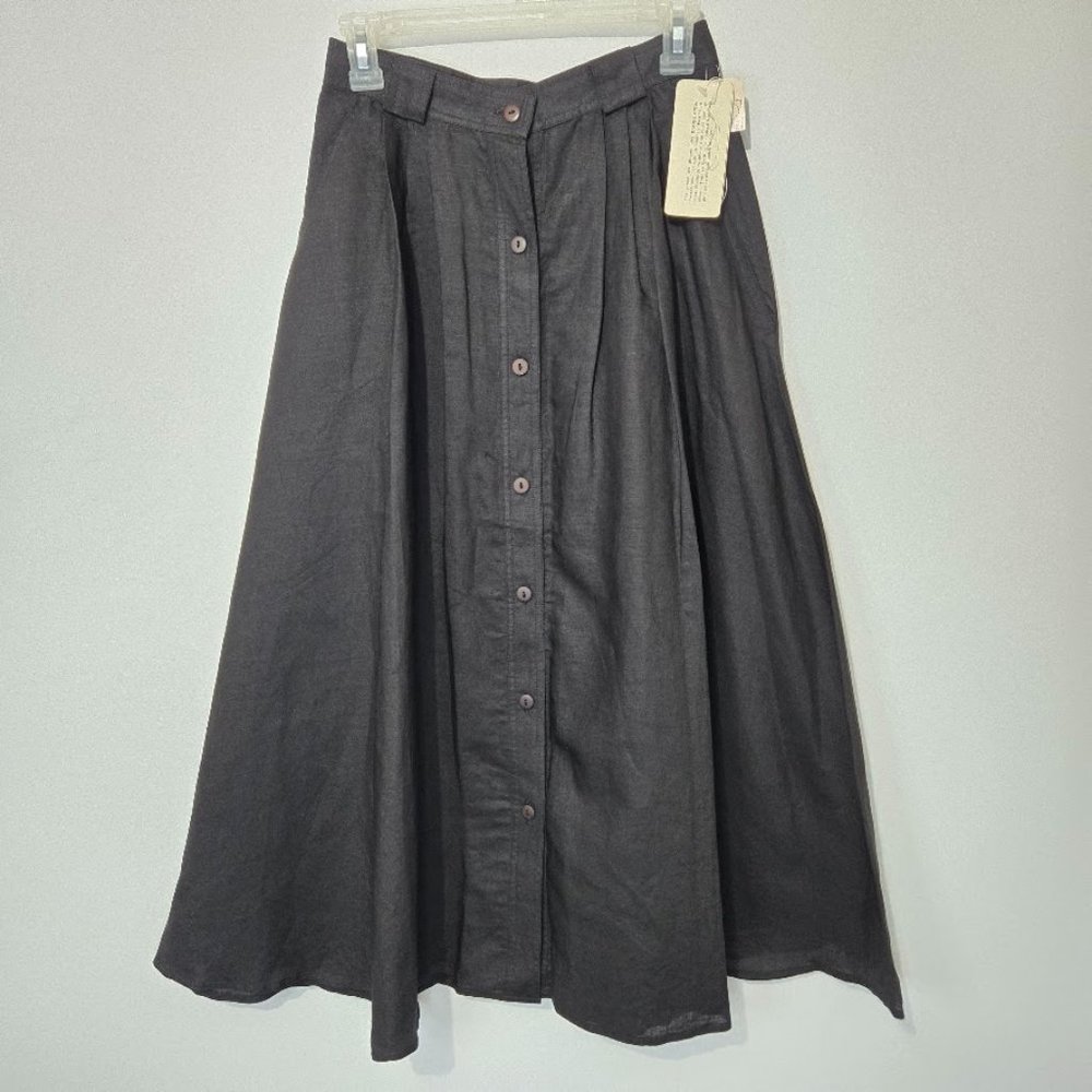 Rafaella Black Button-Down A-Line Midi Skirt
